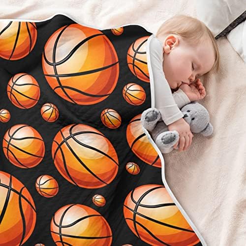 Црна кошарка унисекс меки бебе ќебе за креветчето за креветчето за дневно згрижување со густо и меко материјално новороденче кое прима