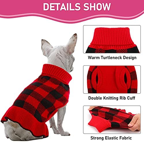 Џемпер од кучиња од дома, мека плушка карирана карирана пулвер, топла зимска облека за трикотажа