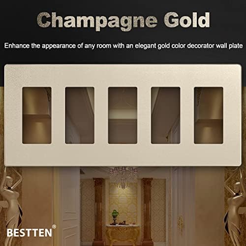 Најдобра колекција со 5-банда за потписи Шампањ, златен шраф без завртки, wallидна плоча, h4.69 ”x w10.18”, за прекинувач за светло,