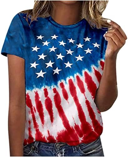 Патриотски кошули О-вратот за жени 4-ти јули Ден на независност на кратки ракави врвови starsвезди ленти маички лабави блузи