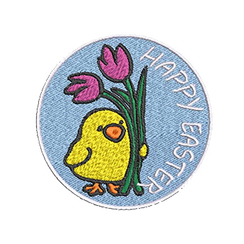 Среќен Велигденски Лепенка Пилешко Бебе Пиле Лале Цветни Птици Животни Сина Везена 3.5 Железо-На Или Шие-На Премиум Детална Апликација,