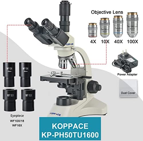 КОПАЧ 40Х - 1600х Тринокуларен Биолошки Микроскоп Рамно Поле Ахроматско Објективно Соединение Лабораториски Микроскоп