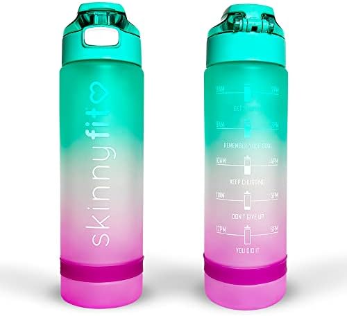 SkinnyFit Хидро шише Мотивациско шише со вода w/интуитивно време маркери, доказ за истекување и пот, носење рачка и безбедно заклучување на капакот,