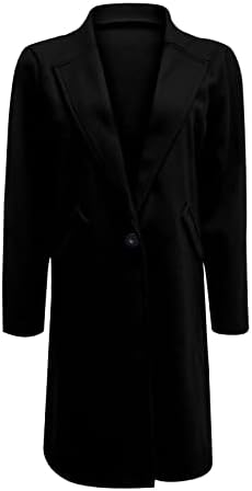 Јакни со блејзер за жени елегантна тенка со средна должина тенок вклопна волна мешавина палто за ветровит ров со џеб со џеб