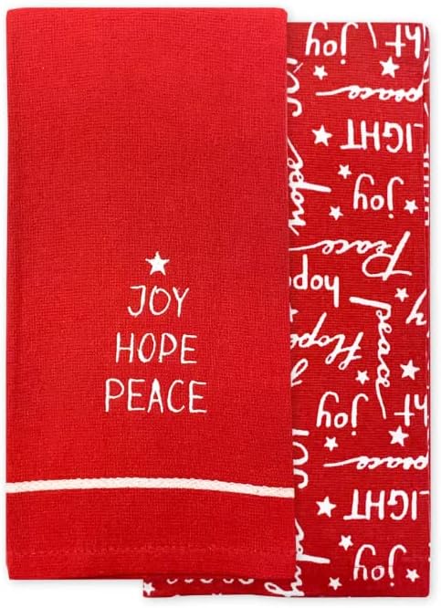 2-Спакувајте Божиќни Кујнски Крпи Крпа За Садови Радост Надеж Мир Црвена/Бела Кујна Зимска Маса Декор Памук