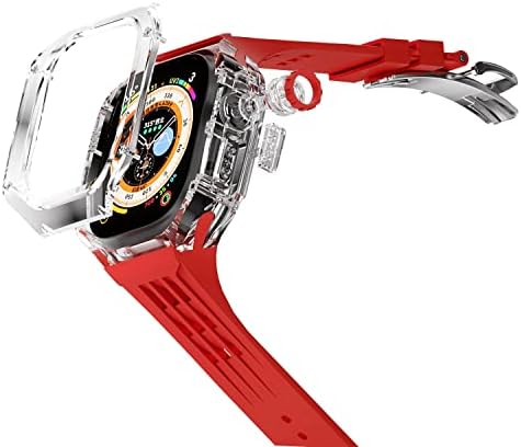 ONECMN За Apple Watch Ultra 49mm Транспарентен Флуорорубер Луксузен Комплет За Модификација Случај&засилувач;Бенд За Iwatch Серија