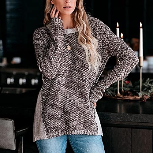 Женски џемпери за пулвер со долги ракави крпеница во боја плетена блуза случајна y2k естетски џемпер