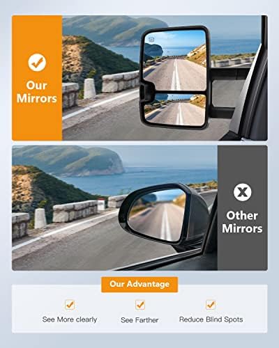 Огледалата за влечење Itopup се вклопуваат за 2007-2014 година за Chevy Silverado за GMC Sierra влечни огледала со напојување со загреана