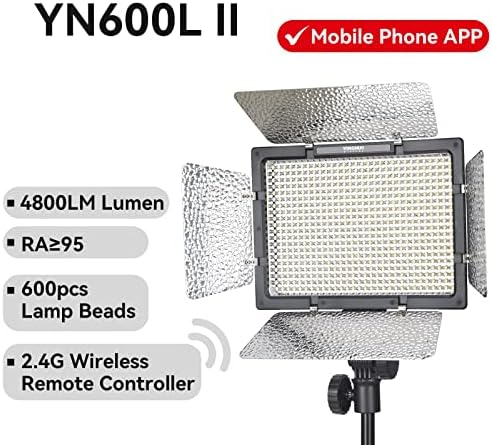 Yongnuo YN600L II 3200K-5600K Pro LED видео светло со напојување со напојување со AC 12V5A, прилагодлива осветленост за камерите SLR