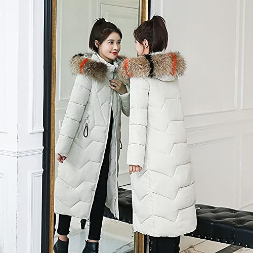 Womenенски памук надолу јакна зимска задебелена крзно јака надолу по качулка долга парка палто надворешна облека