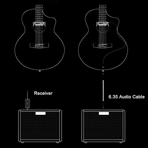 Систем за пикап за пикап за безжичен и жичен акустичен гитара, пикап за безжичен звук со микрофон на приемник 30м за преносот од 80-120мм