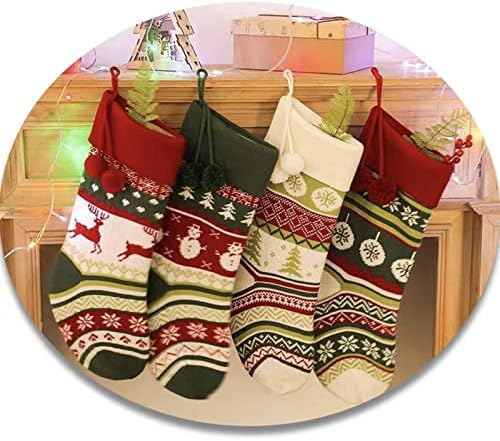 20-инчни 4-парчиња божиќни чорапи за украсување, тродимензионални плетени чорапи со бонбони, елк, снежен човек, новогодишна елка, снегулка,