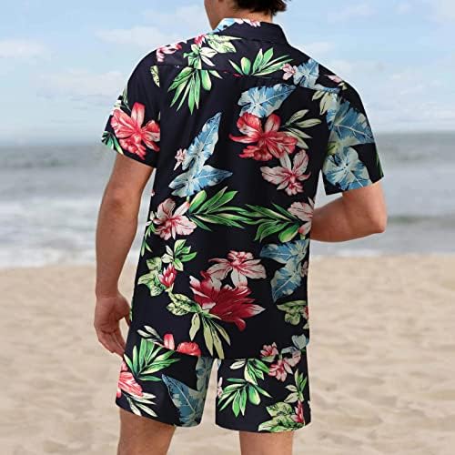 Летни работи кошули за мажи мажи пролетен летен костум обичен цветни цвеќиња од плажа тропска обична машка волна тенок фит