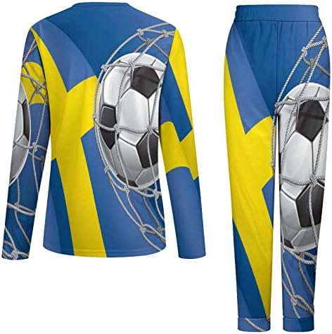 Фудбалски Гол И Шведско Знаме Женска Пижама Комплет Мека Облека За Спиење Салон Со Долги Ракави Сет За Салон Пјс Со Џеб
