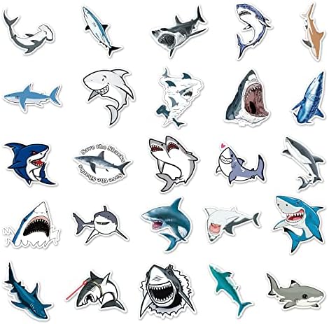 50 парчиња Налепници За Ајкули За Деца Момчиња, Водоотпорни Винил Налепници И Налепници Од Океанска Ајкула за Велосипед, Шише