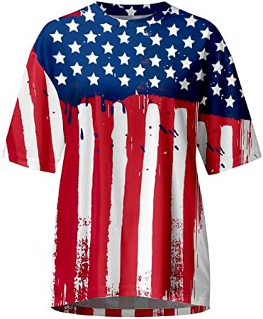 Кошули за вратот на екипажот за жени со краток ракав летни врвови на 4 -ти јули кошули Американски знаме за печатење трендовски