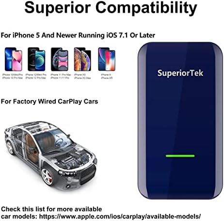 Супериортек 5.0 Безжичен Адаптер За Карплеј За Сите Фабрички Жични Автомобили Карплеј Безжичен Карплеј Донгл Конвертирај жичен во безжичен