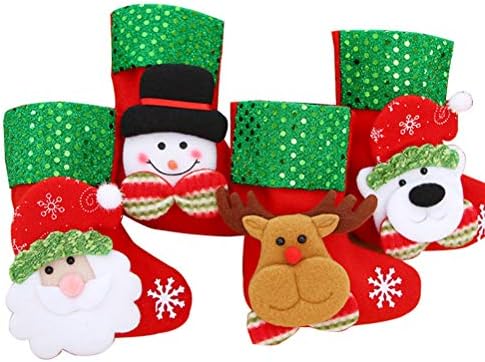 Абаодам 4 парчиња Стереоскопски Божиќни Чорапи Влакна Торба За Подароци Чорапи Приврзоци Креативни Торбички За Подароци Новогодишна