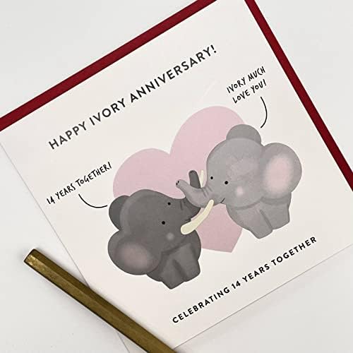Стариот Англиски Копродукции. 14-годишнина Од Свадбата Картичка За Маж и Жена-Симпатична Смешна Честитка За Годишнината Од Слонова Коска | Слон