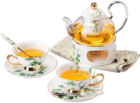 Исклучителен сет за чај од билки, британска попладневна чаша чај, стакло загреан овошен чај, чајник, шолја за кафе