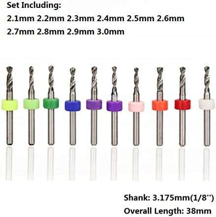 Vieue Dript Bits PCB PRING BITS 10PCS 2.1-3.0mm 1/8 Shank Tunften Carbide Gun Drill за алатки за дупчење на табла за печатени коло