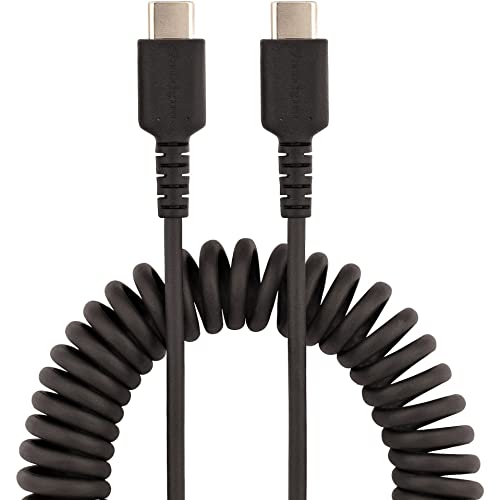 Startech.com 20in USB C кабел за полнење, Coiled Heavy Duty Fast Charge & Sync USB-C кабел, USB 2.0 Type-C кабел, солиден арамид влакна, трајно