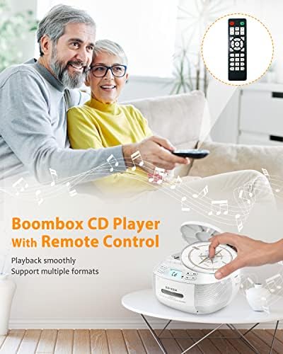 Greadio CD плеер Boombox Cassette Player+Desktop CD плеер со Bluetooth 5.0, Hifi Sound Sounder, CD Music Player со далечински управувач