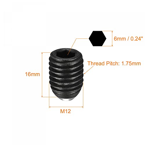 UXCELL топка Постави завртки, 2 парчиња M12 x 16 mm висок јаглероден челичен метрички метрички хексадецимален шрафски шраф за приклучок