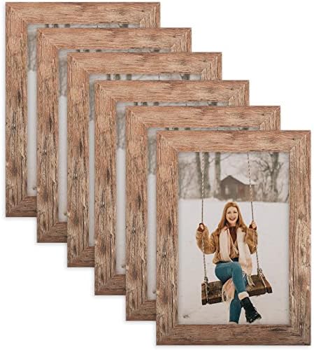 TOFOREVO 4x6 Рамки за слики сет од 6 рустикално дрво со жито со фото рамка за монтирање на wallидови или приказ на таблети