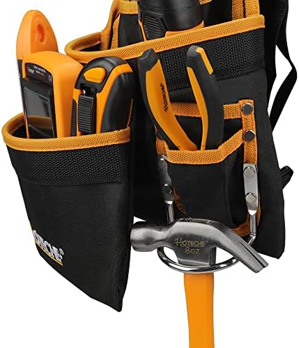 Појас за торбичка со алатка HoteChe - 6 џебна алатка за алатка со чекан за електричари, столари и градежни работници - прилагодлива