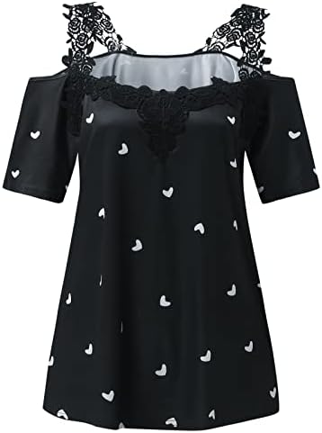 Маици пулвер женски врвови чипка печати t кратко секси секси обичен блуза ракав срцев кошула женски маици