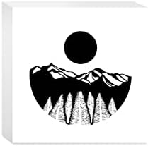 Планинска илустрација со дрвја, знак за украси од домашен декор од дома, 5 x5 Слободен, прикажан полица или wallид, уметник дизајниран домашен