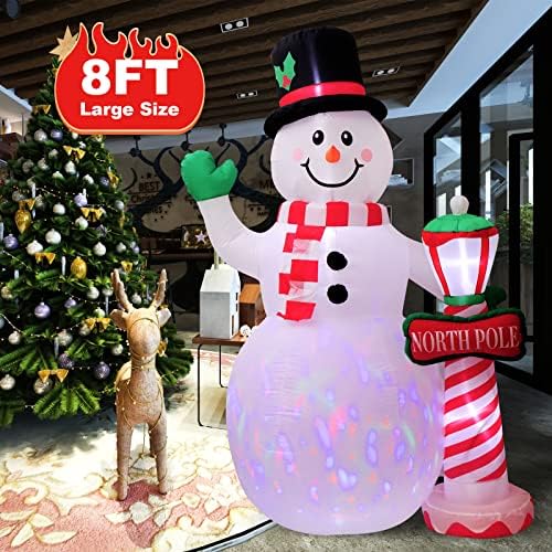 8 ft Божиќно надувување Снежен човек со GuidePost, шарени ротирачки LED светла дуваат отворено во дворот за декорација на надувување