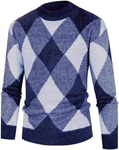 Sinzelimin мажи џемпер пуловер мода ромбоидна печатка плишана облека со долги ракави секојдневно под -маички топли кошули од