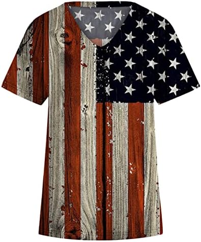 Маици со знамиња на САД за жени на ден на независност на врвови летни кратки ракави против кошули со вратот Обични трендовски лабави блузи