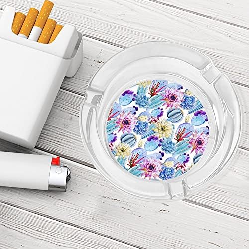 Акварел кактус модерна тркалезна стаклена фиока за пепел преносни декоративни цигари цигари држач за пепел за внатрешна канцеларија