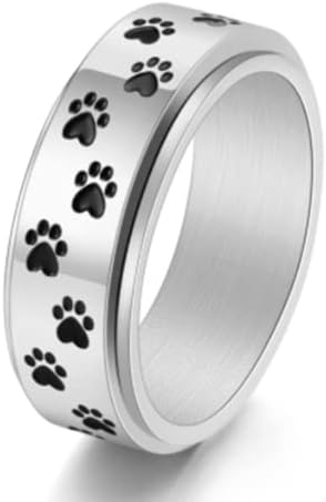 Fidget Rings For Anxiety For Women Stainless Steel Rotating Ring Rotating Dog Cat Claw Wedding Ring Fidgety Ring Relieves Stress and Anxiety