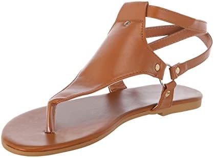 Сандали за жени случајно лето, женски рамнини рамни сандали обични трендовски широки ширина флип -апостолки сандали