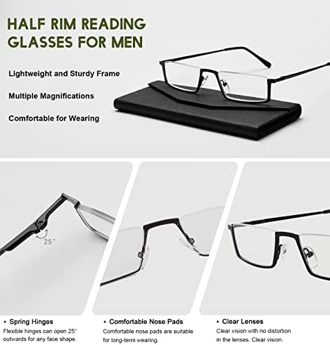 Редуцблу 3 Спакувајте Очила За Читање Метална Рамка Со Половина Раб За Жени И Мажи