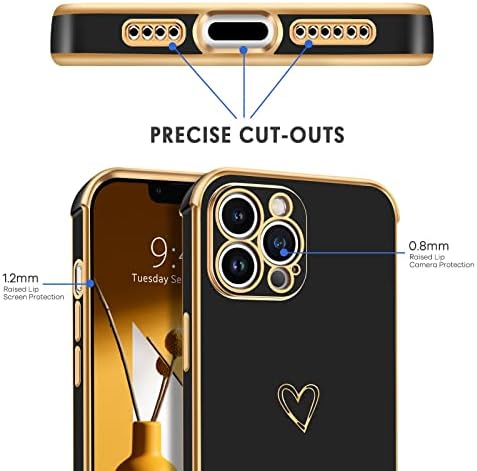 SouliGo iPhone 13 Pro Max Случај, Телефон случај iPhone 13 ProMax, Тенок Тенок Луксузен Златен Дизајн На Срце Отпорен На Удари
