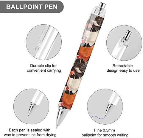 Шарени кокошки печатено пенкало за топка што може да се повлече од 0,5 мм сино мастило пенкало мазно пишување за материјали