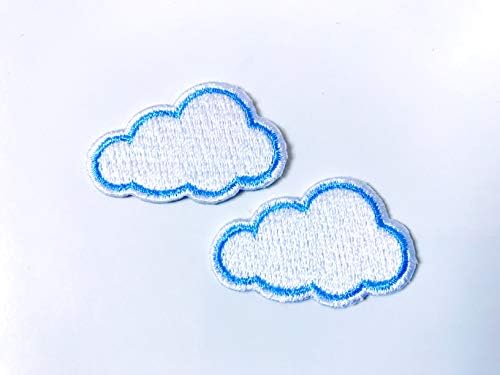 Сет од 2 мали. Мини бел облак симпатична лого -цртана цртана печ извезена шива на железо на лепенка за облека со фармерки со ранец и др.