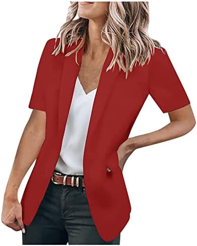 Блејзери за жени летни кратки ракави костуми јакни деловни обични работни канцеларии блејзер лесен костум со џеб