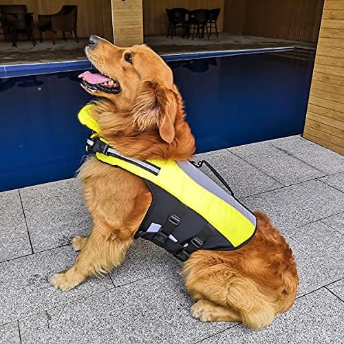 Доживотна јакна за кучиња - рефлексивен животен век на кучиња со супериорна пловност прилагодлива со рачката за спасување за кајакарство