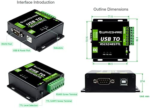 Изолиран USB конвертор на индустриска оценка, USB во RS232/485/TTL Converter CH343G чип, мулти-протокол/мулти-тип конверзија повеќекратна заштита,