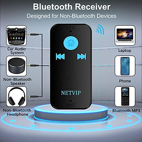 Bluetooth Приемник За Стриминг Музика, Мини Bluetooth Автомобил Аудио Адаптер, 8 Часовен Траење На Батеријата, Вграден Микрофон,