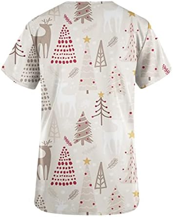 Женски Божиќни Пилинзи Кошули Со Кратки Ракави Смешни Слатки Празнични Блузи За Чистење V Врат Меки Џебови Нова Година Работна Облека 2023