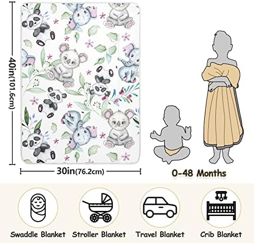 Swaddle Clain Pandas слонови Коалас памучно ќебе за новороденчиња, примање ќебе, лесен мек за леб за креветчето, шетач, расадници, ќебиња