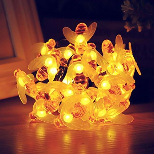 Solar Powered String Lights, 30 Cute Honeybee LED Lights, 15FT 8 Modes Starry Lights, Waterproof IP65 Fairy Decorative Lights for Outdoor,