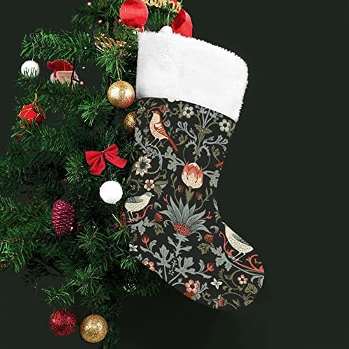 Волшебни цвеќиња и птици Божиќни чорапи порибување на Божиќни дрвја Дедо Мраз што висат украси за одмори од камин 16,5 “